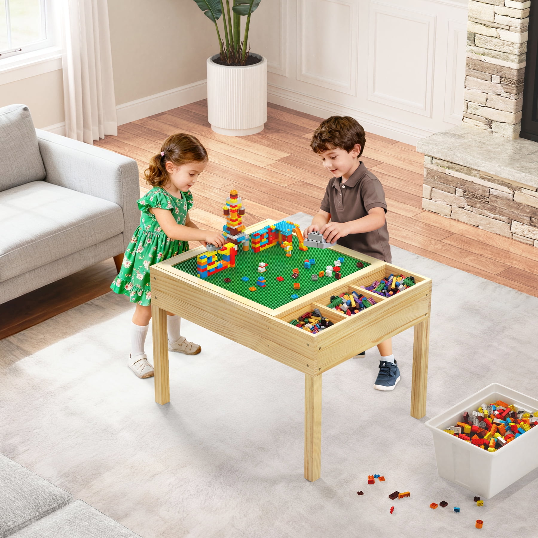 GDLF Light Table for Kids, 3-in-1 Kids Activity Table with Storage, LED Sensory, Building Brick & Art Table with Paper Roll Holder for Ages 3+