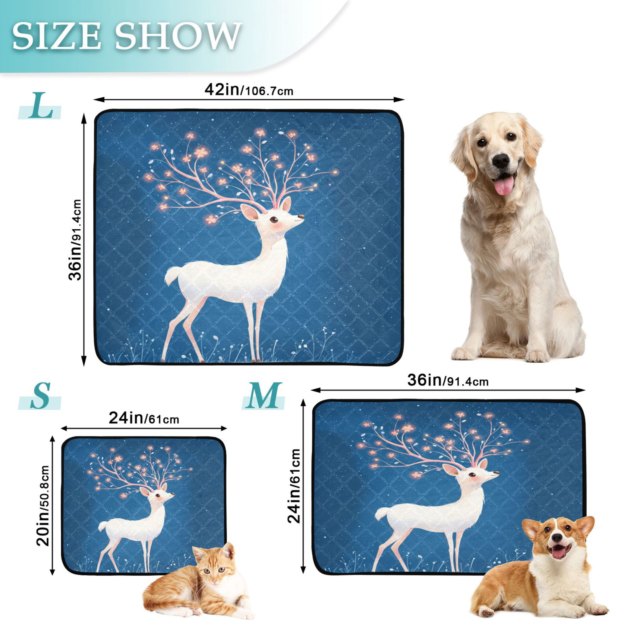 Washable Pet Pee Pads with Super Absorbent Reusable Training Pads for Dogs & Cats Cute White Deers