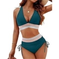 thumbnail image 2 of Women's Two Piece Bikini Set Sexy V Neck High Waist Padded Bra Wire Free Swimsuit for Swimming Beach Sunbathing,Army Green,L, 2 of 7
