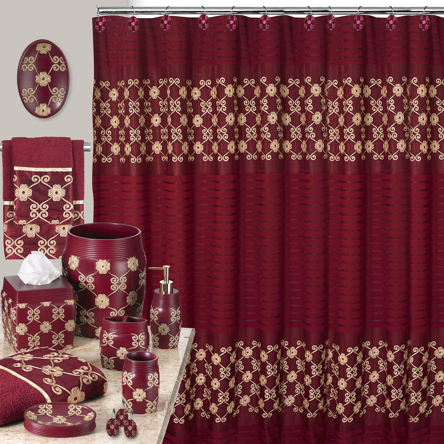 Popular Bath Elegant Rose 3-piece Bath Towel Set Color: Burgundy and Gold