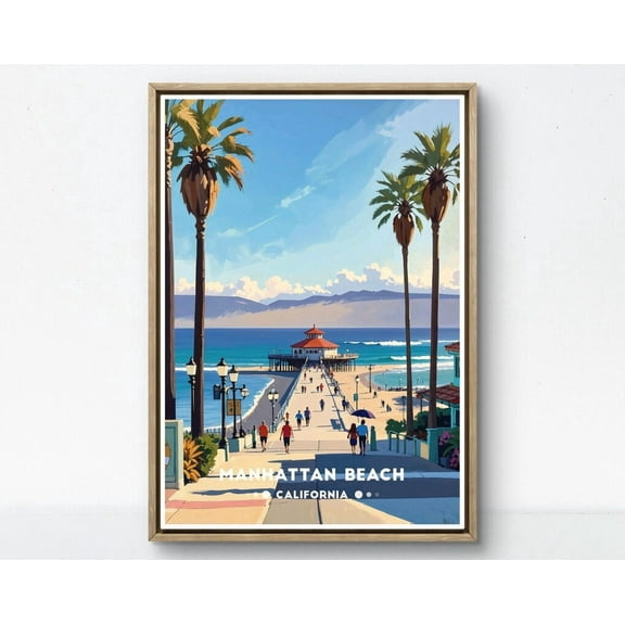 Kna Prints - 1 Pc Poster Manhattan Beach , California Pier Print, Manhattan Beach Art, Retro Coastal Scene, Socal Beach Wall Decor, Ocean Walk, UNFRAMED-8x12