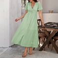 thumbnail image 4 of Spring/Summer Casual Commute Vacation V-neck High-waisted Short-sleeved Slit Dress for Women, 4 of 5