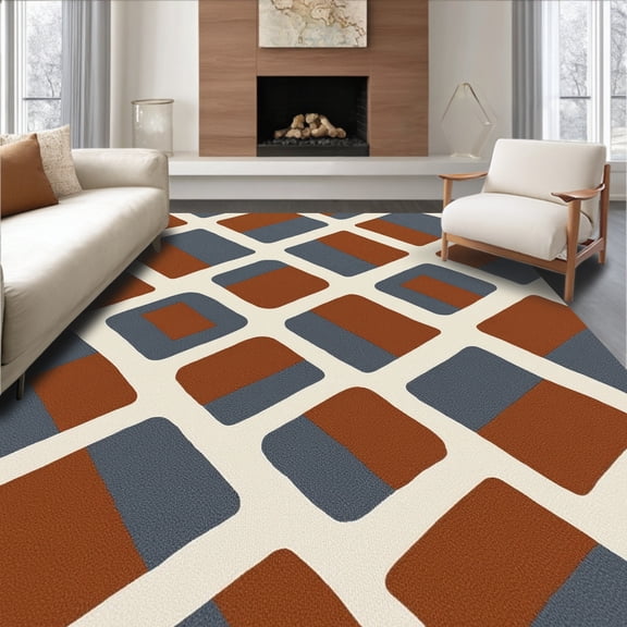 ODIKA 4' x 6' Machine Washable Non-Slip Area Rug, Geometric Square High Traffic Rug, Cream, 309520