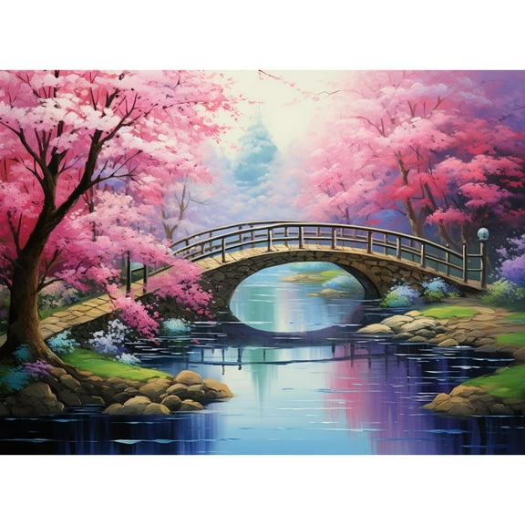 Bridge and Trees Scene in River DIY 5D Diamond Art Painting by Number Kits for Adults Paint with Round Full Drill Diamond Gems Painting Art Craft for Home Wall Decor 11.8x15.8in