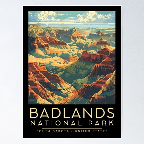A Vintage Illustration of Badlands National Park - South Dakota - US Poster, 8x12 UNFRAMED