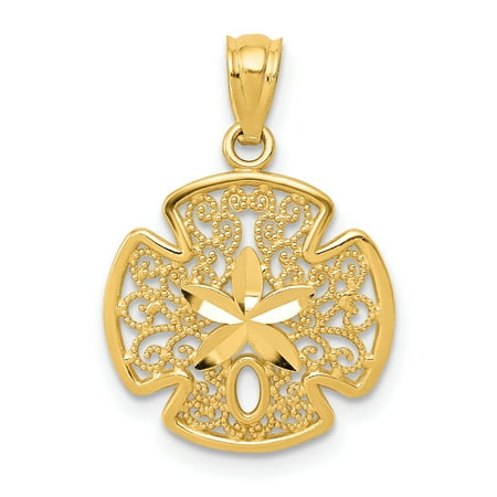 14k Yellow Gold Filigree Sand Dollar Sea Star Starfish Pendant Charm Necklace Shore Shell Gifts For Women For Her