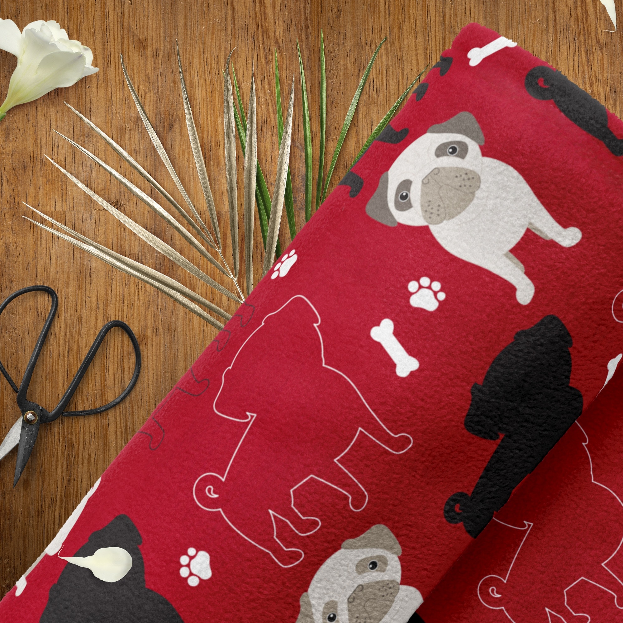 Mainstays 58" x 1.5 yard Lux Anti-pill Fleece Oh My Pugness Fabric Precut, Red