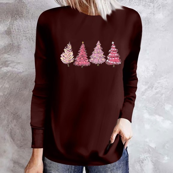 VgaVtl Womens Plus Tees Cotton Christmas Long Sleeve Tops Women Relaxed Fit Layering Holiday Christmas Tree Casual Tops,Red XL