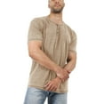 thumbnail image 2 of Dellytop Men Short Sleeve Solid Color Button-Up Henley V Neck T-Shirt, 2 of 4