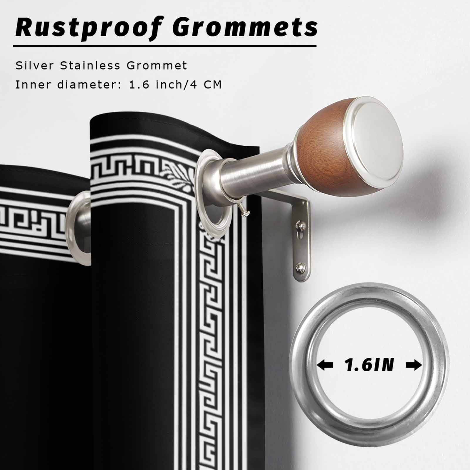 Black White Outdoor Curtains for Patio Waterproof, Geometric Greek Key Bordered Abstract Art Grommet Curtains for Porch Outside Privacy Drape for Gazebo Garden Pergola, 2 Panels, 54x84in