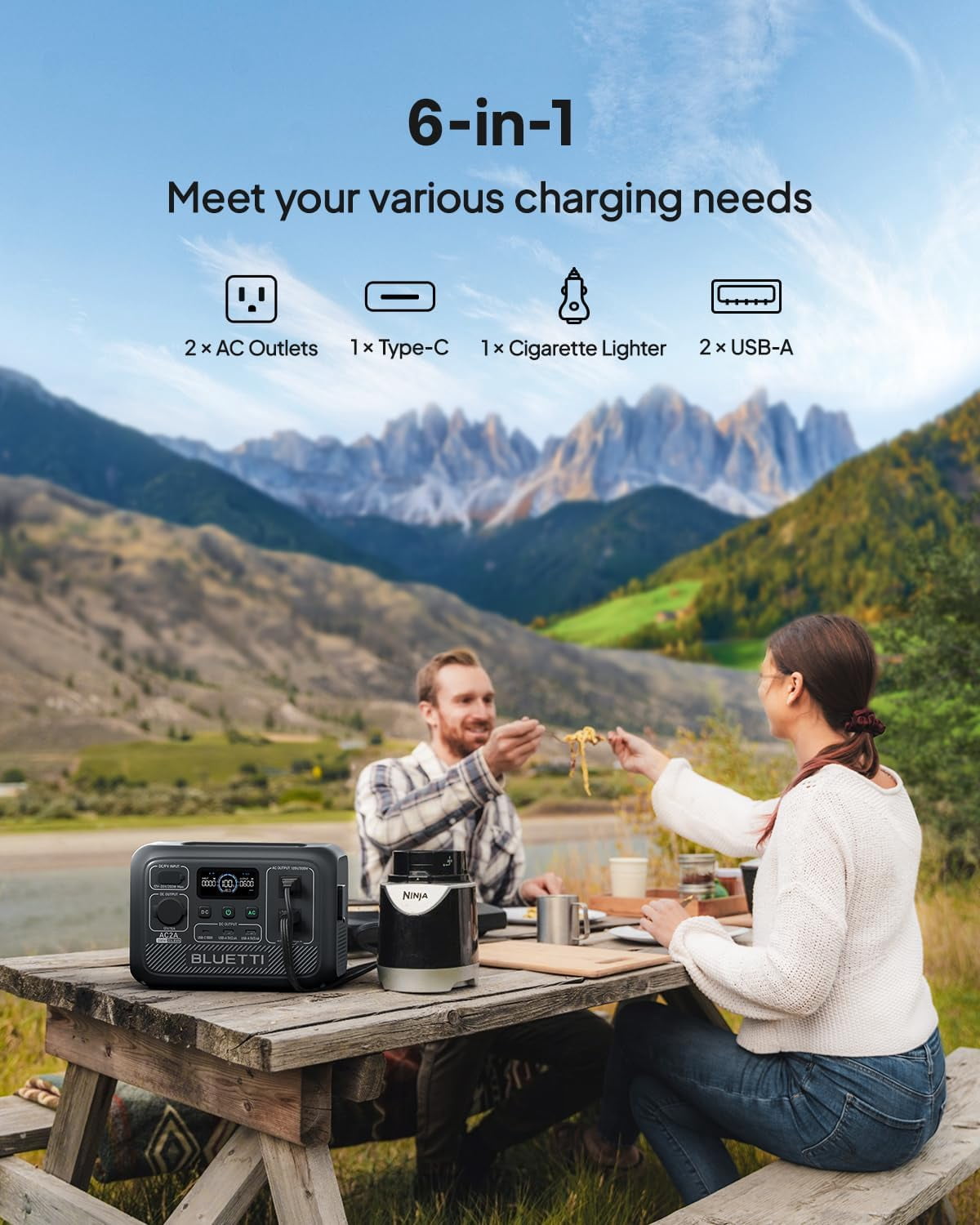 Restored BLUETTI AC2A Portable Power Station 204Wh LiFePO4, 2300W AC Outlets, 600W Lift Power, 45 Min Fast Charge, Solar Generator for RV Camping Home,Refurbished