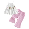 thumbnail image 1 of DXOUPM Girls 2 Piece Outfits Floral Embroidery Spaghetti Strap Tank Tops Bell Bottom Pants, 1 of 3