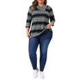 thumbnail image 2 of Agnes Orinda Plus Size Tops for Women 3/4 Sleeve Knit Striped Dressy Casual Blouse Asymmetric Neck Fashion t Shirt 2X Gray Black, 2 of 6