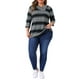 thumbnail image 2 of Blusa casual elegante de rayas de tamaño grande para mujer Agnes Orinda, con mangas 3/4, cuello asimétrico, camiseta de moda 3X en gris y negro, 2 of 6