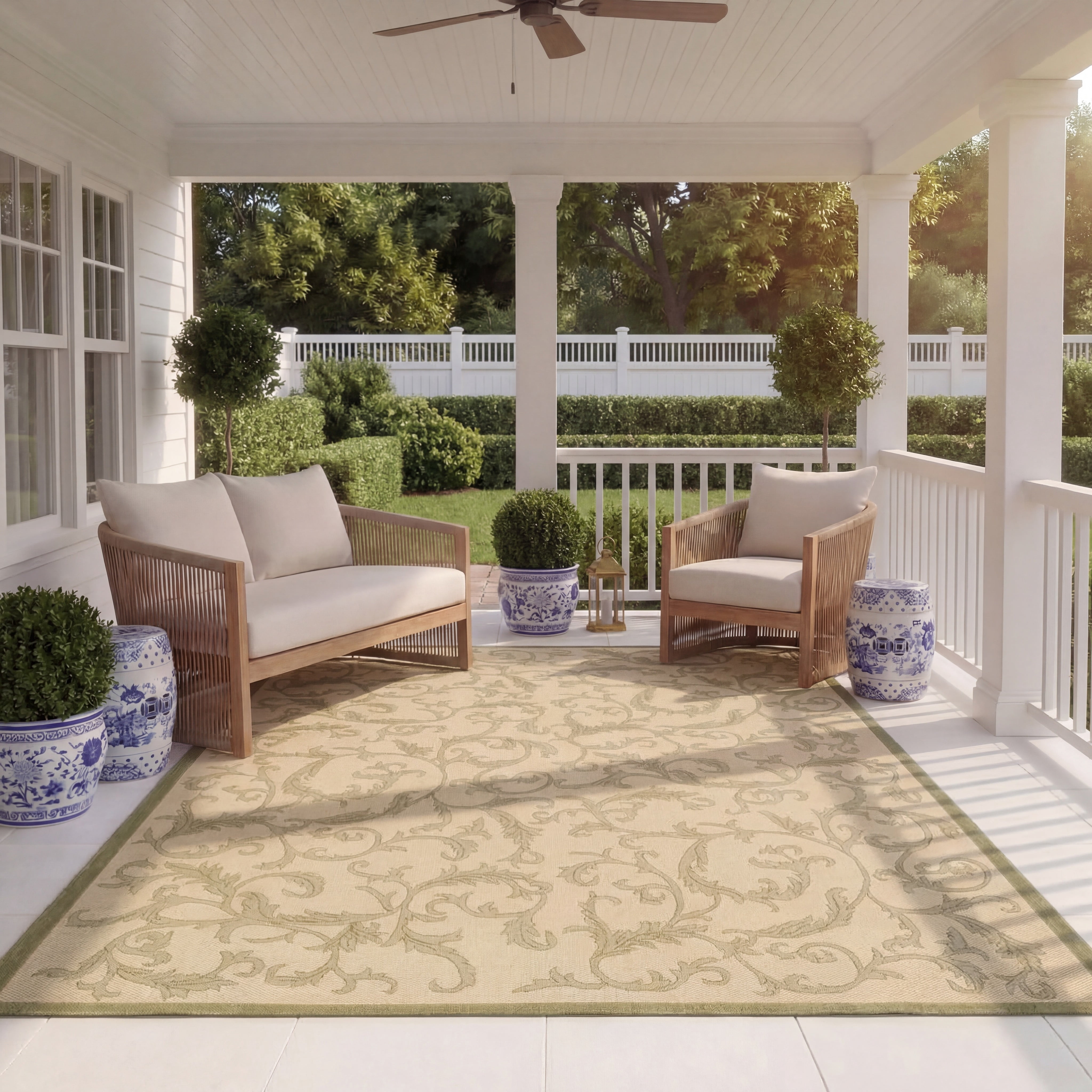 Safavieh Courtyard Kevin Floral Indoor/Outdoor Area Rug, Natural/Olive, 6'7" x 6'7" Square