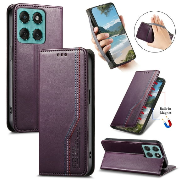 Allytechgroup for Moto Edge 2025 Wallet Case for Women Men, PU Leather Retro Cards Slots Magnetic Closure Flip Cover Stand Shockproof Phone Case Cover for Motorola Edge 2025, Purple