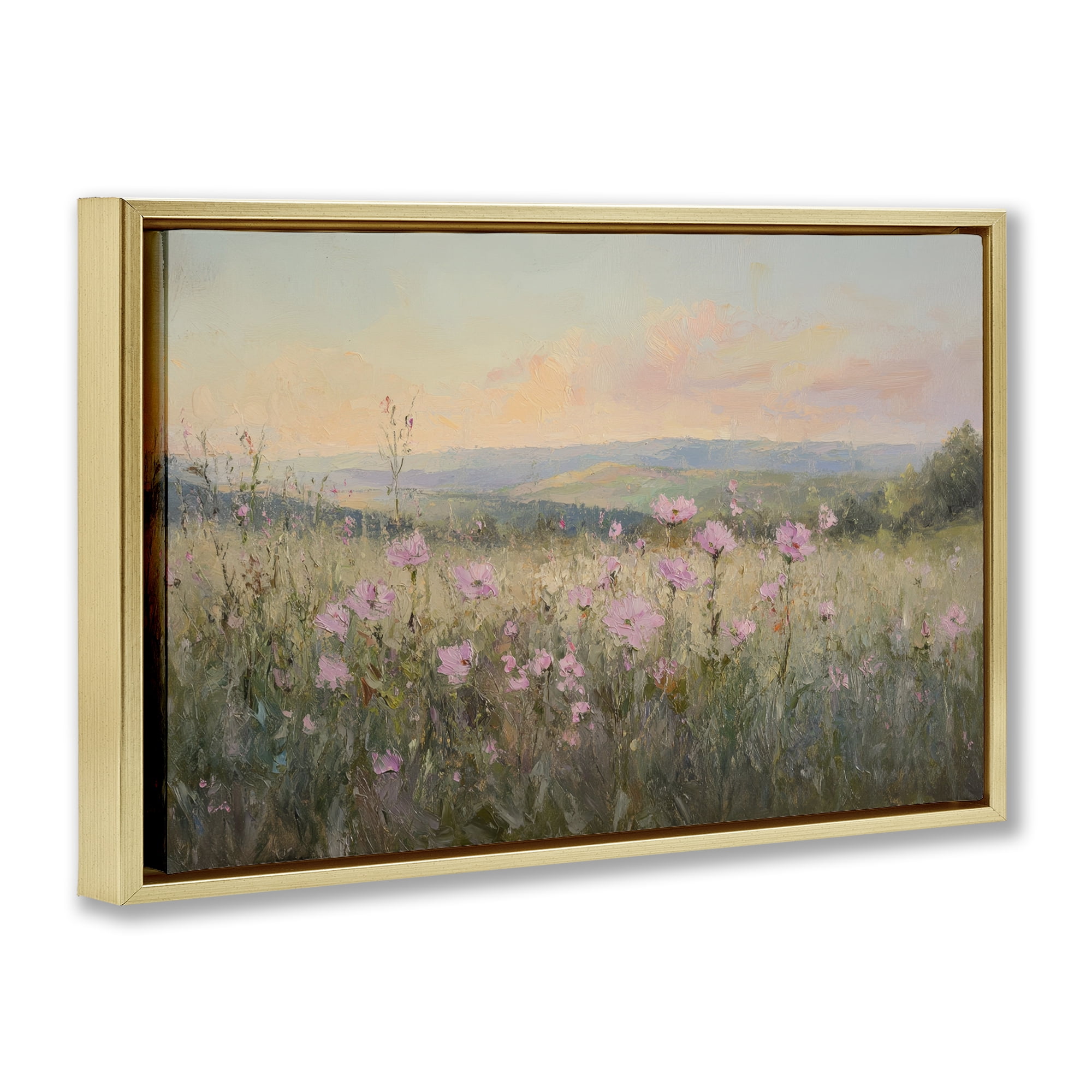 Stupell Industries Tranquil Meadow At Dawn Gold Framed Floater Canvas Wall Art, design by Petal Prints Design