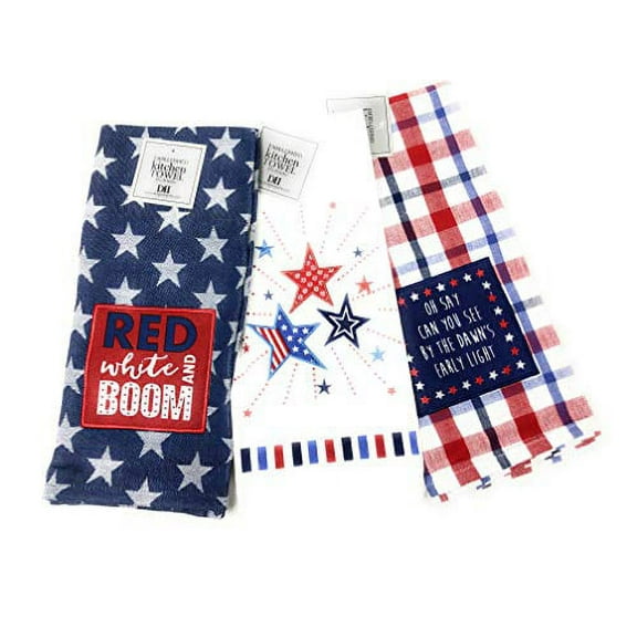 Design Imports DII Patriotic Red White and Blue Dishtowels Set of 3
