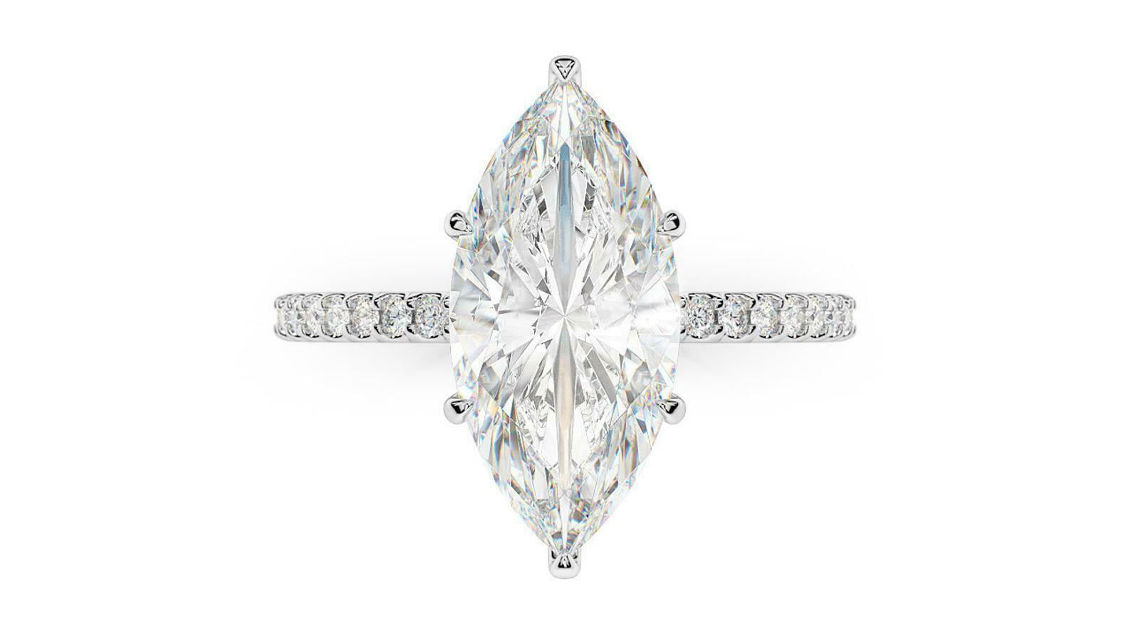 HeartsAndYou Hidden Halo Engagement Ring for Women 1.5ct Marquise Cut Moissanite 18k White Gold Over Silver