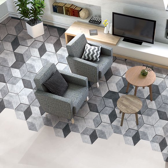 FELTECHELECTR 10Pcs Grey Hexagonal Tile Stickers Self Adhesive Waterproof Floor Stickers for Bathroom Decoration