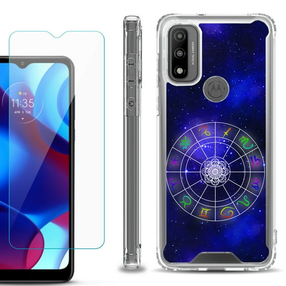 Shockproof Bumper Phone Case for Motorola Moto G Pure, with Tempered Glass Screen Protector, by OneToughShield ® - Zodiac / Horoscope