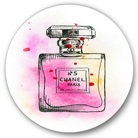 Designart 'Perfume Chanel Five Pink Strokes' French Country Circle Metal Wall Art 36x36 - Disc of 36