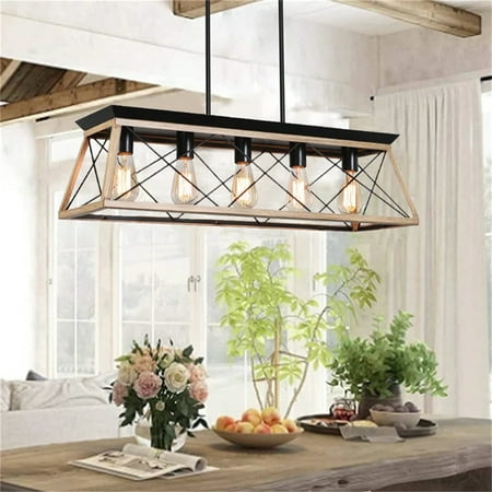

5 Lights Kitchen Island Lighting Rustic Pendant Light Fixture Farmhouse Hanging Ceiling Light Linear Chandeliers for Kitchen Bar Dinning Room Black 31.5 inch