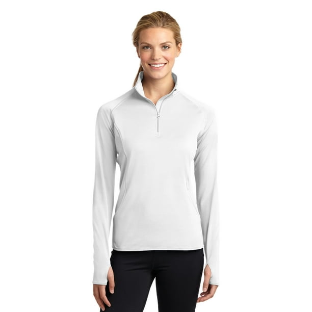 Sport-Tek ® Ladies Sport-Wick ® Stretch 1/2-Zip Pullover. Lst850  S White 