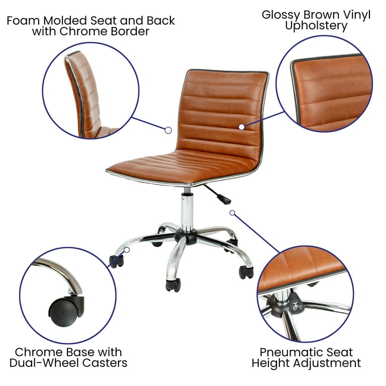 Flash Furniture Low Back Designer Armless Brown Ribbed Swivel Task Office Chair