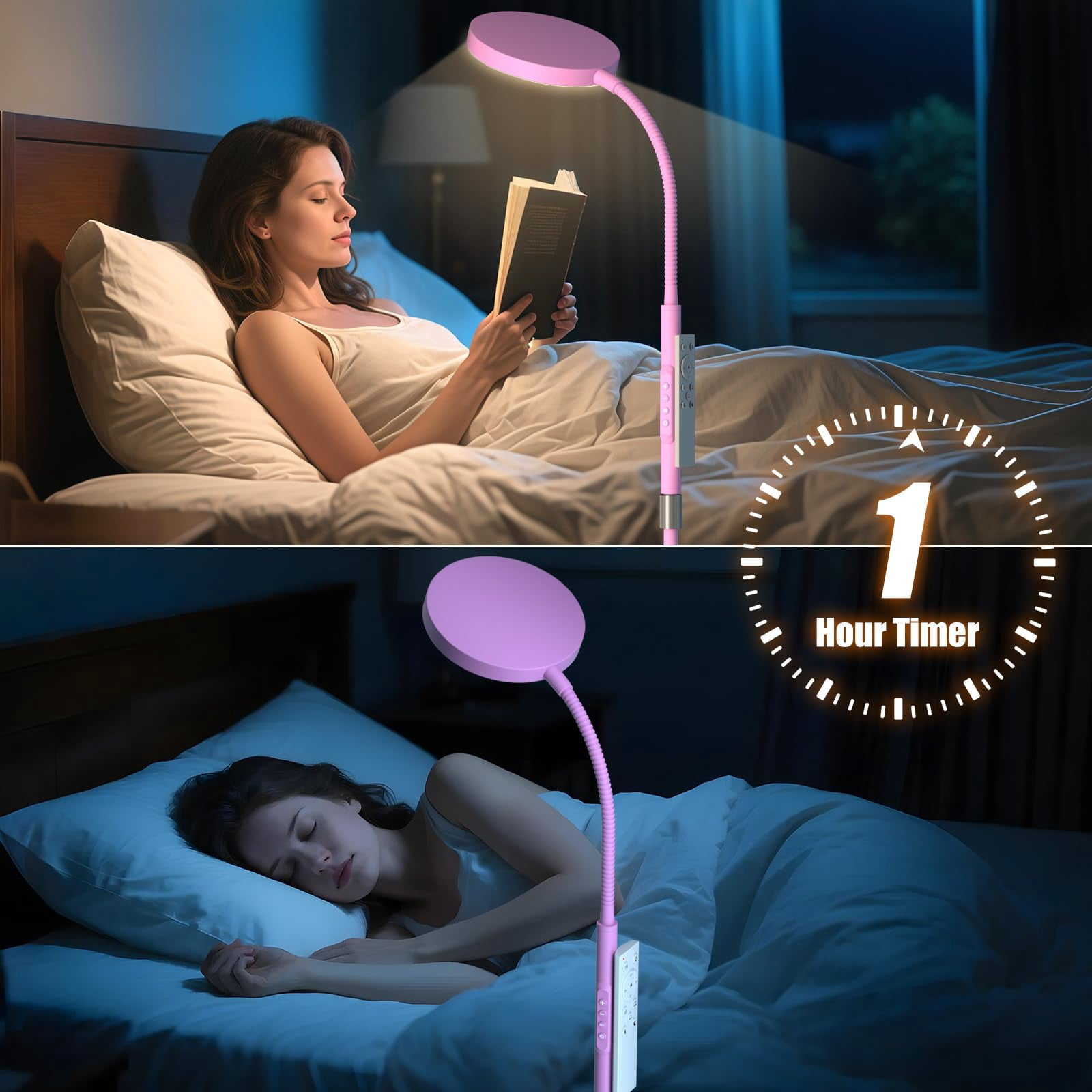 Floor Lamp  Adjustable Height Lamps For Living Room Bedroom 120 Led Super Bright Standing Remote Control Dimmable Gooseneck Tall Stand Reading Office Craft Pink