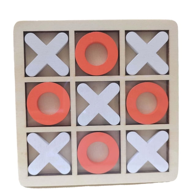 Juego de tres en raya de madera, juego familiar, juguetes educativos clásicos, juego de mesa divertido. Naranja Blanco