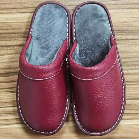 

CoCopeanut Black Home Leather Slippers Men s Indoor Flats Waterproof Autumn Lovers Shoes Classic House Couples Soft Leather Slippers