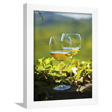 - Two Glasses of White Wine Against the Friaul Landscape of Italy Framed Print Wall Art By Herbert Lehmann