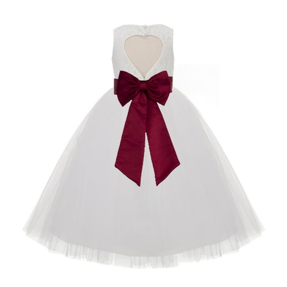 Ekidsbridal Girl Baptism Flower Girl Dress - Ivory Lace Heart Cutout with Tulle 172T-A (Size: 2-14)