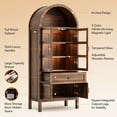 thumbnail image 4 of Cottinch 71" Arch Storage Cabinet with 4 Doors & Adjustable Shelves,Drawer,Wooden Bookshelf Cabinet,LED Lighted Display Cabinet,Walnut, 4 of 10