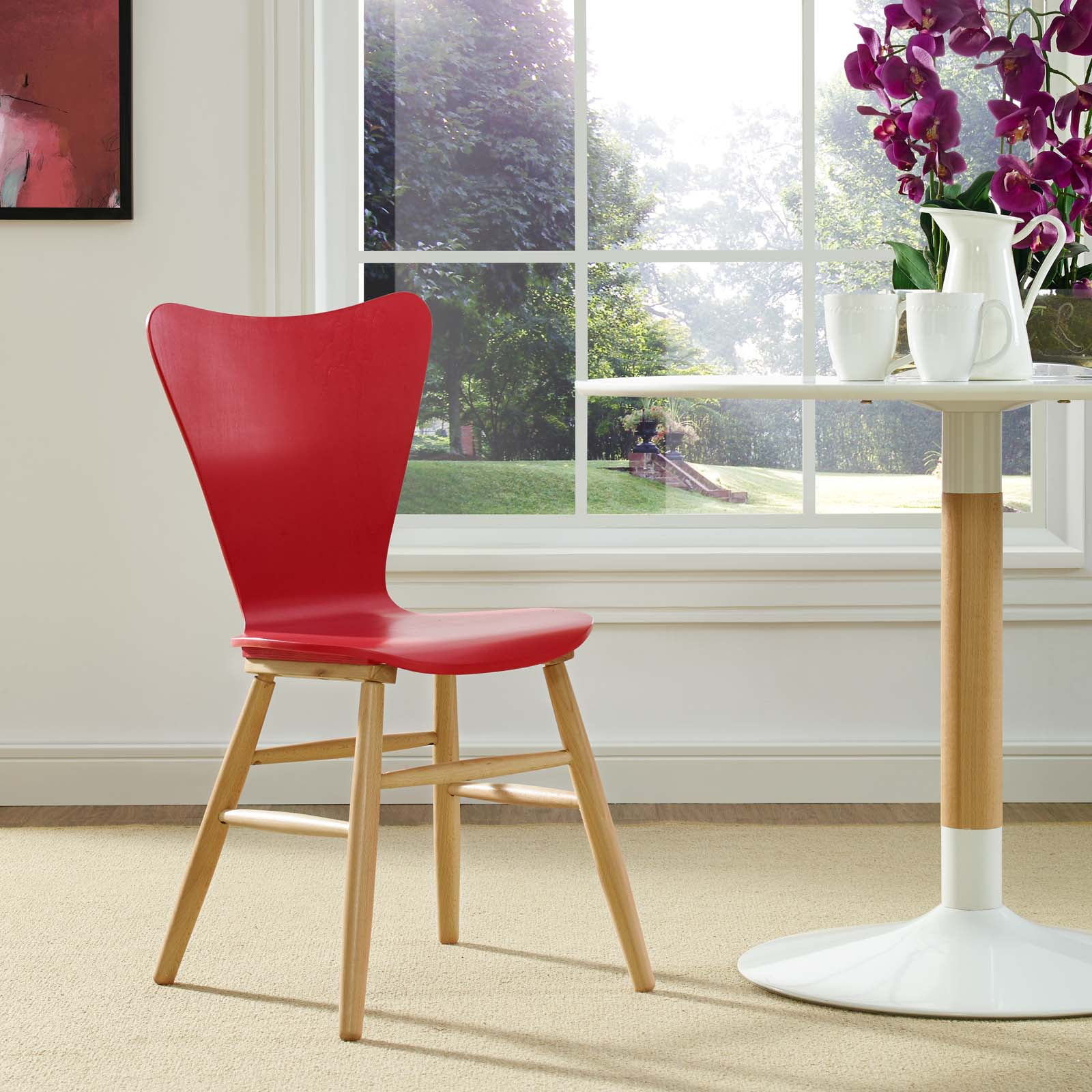 Modway Duchess 21.5" Button Tufted Polyester Fabric Dining Chair in Brown