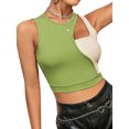 thumbnail image 3 of QAFOPEH Women Contrast Color Hollow Out Round Neck Sleeveless Cropped Tank Top, 3 of 7