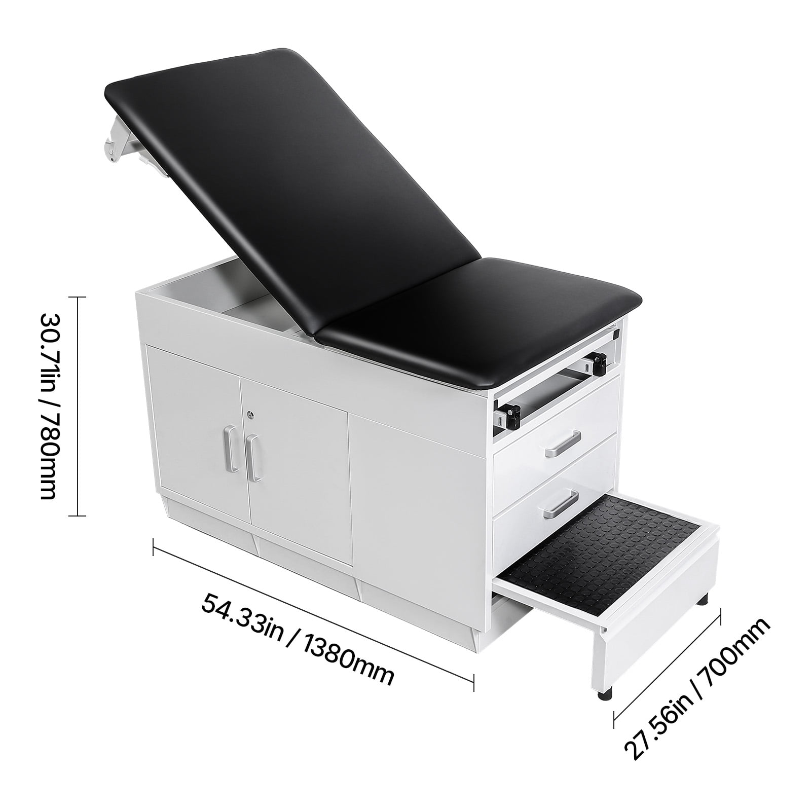 KFFKFF Professional Medical Examination Table with Adjustable Backrest, Therapy Bed Featuring Locking Cabinet, Two Drawers, Paper Roll Holder, Step Stool, and Leg Support, 500 lbs Capacity