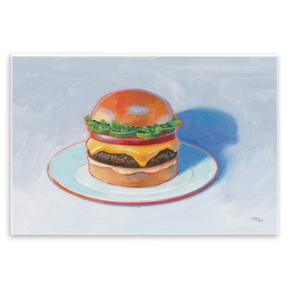 Stupell Industries Burger on Plate Food & Beverage Painting Unframed Art Print Wall Art, 15 x 10