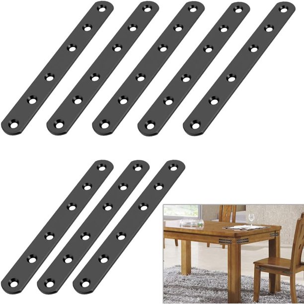 8 placas planas de acero inoxidable, placa de reparación resistente de 6 pulgadas, soportes de soporte de esquina rectos, junta de fijación, negro