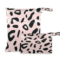 2 PCS Wet Dry Bags for Baby Cloth Diapers Reusable Waterproof Wet Bags for Stroller, Travel & Gym Creamy Pink Leopard Print