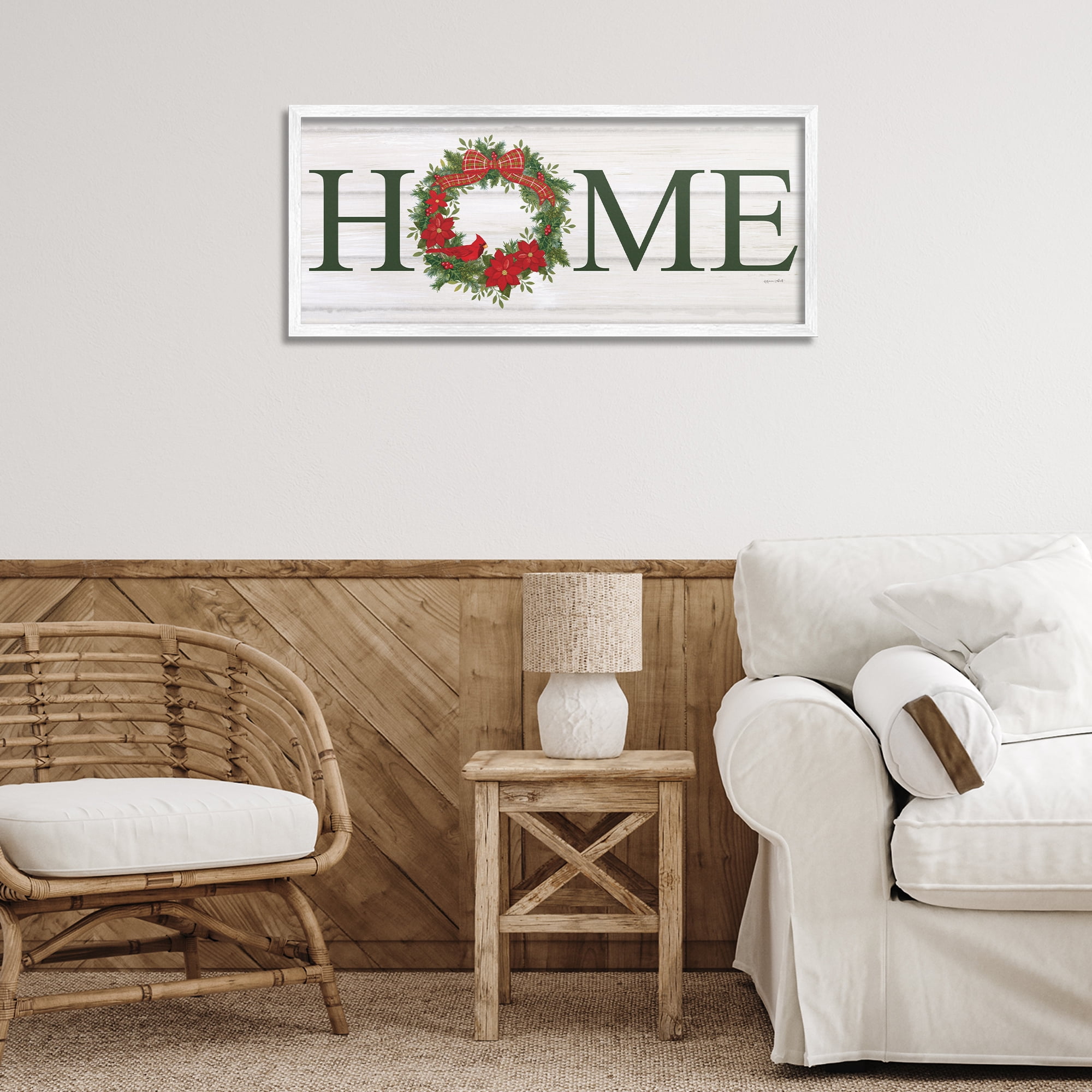 Stupell Industries Home Seasonal Wreath Botanical & Floral Painting White Framed Art Print Wall Art, 30 x 13