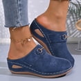 thumbnail image 2 of Women's Wide Width Wedge Sandals Slip On Backless Clogs Platform Non Slip Work Shoes Lightweight Dress Mules Blue Size9, 2 of 9