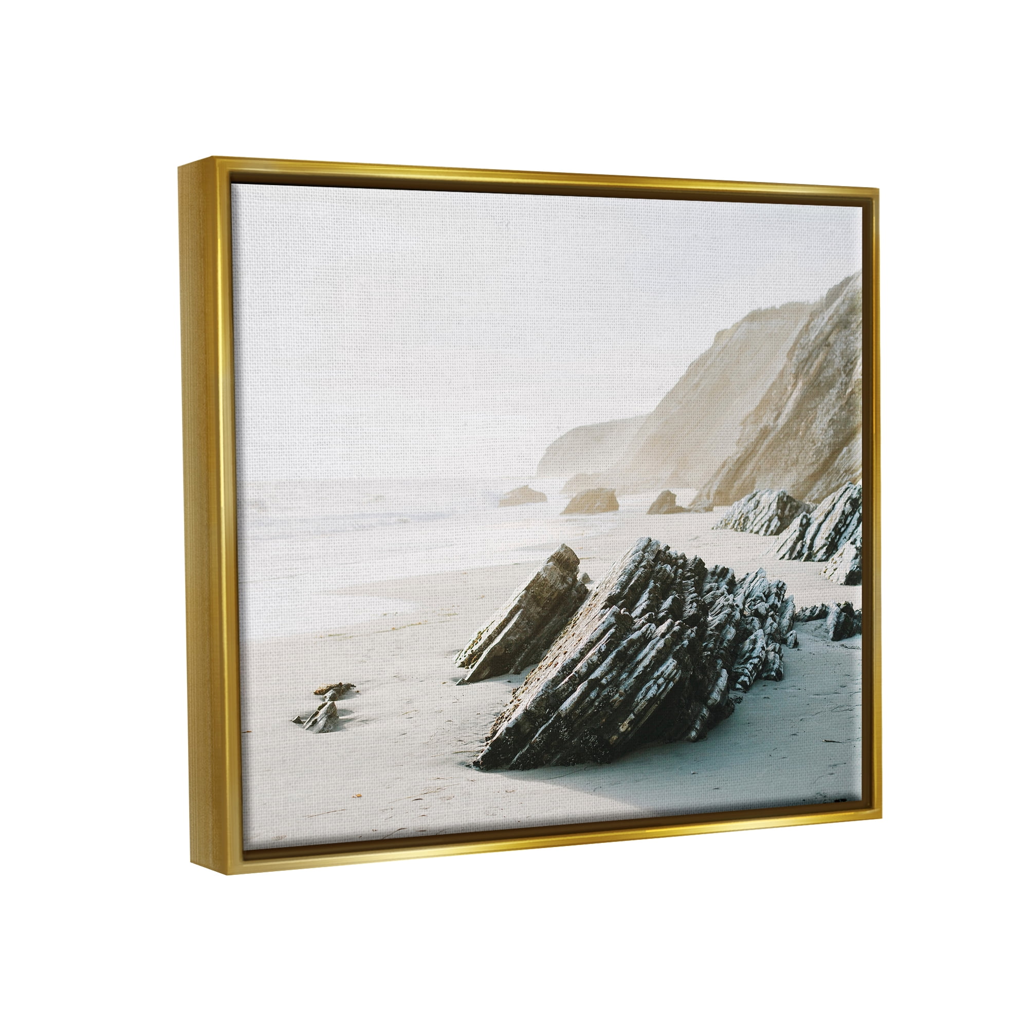 Stupell Industries Rocky Beach Cliff Sandy Shoreline Coastal Photography Gold Floater Framed Art Print Wall Art