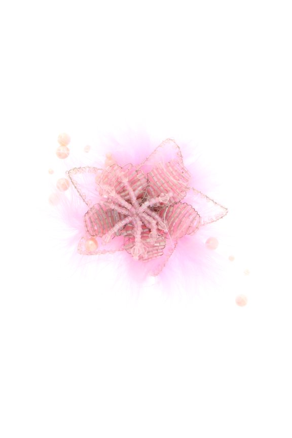 Feathers Brooch-Pin With Bead Accents Silver-Tone & Pink Colored #LQP1065