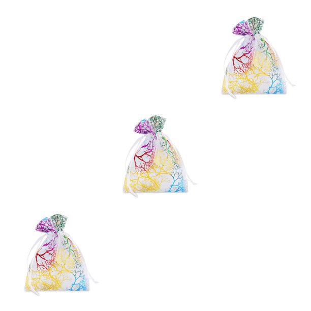 Bewildely 100 Uds. Bolsas de regalo de Organza con diseño de Coral dorado, recuerdo de vacaciones de aniversario, joyería, decoración de Blanco 3Conjunto