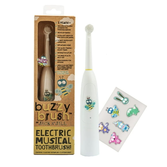 Jack N' Jill Kids Buzzy Brush Electric Musical Toothbrush - Kids Electric Toothbrush Age 3 and Up Singing Toothbrush Tri Color LED Water Resistant Child Safe Battery Operated - (Pack of 1)