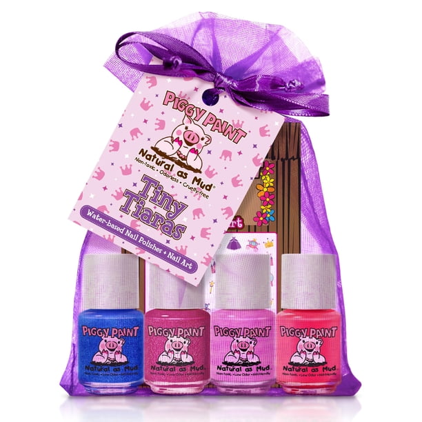 Set de esmaltes de uñas Piggy Paint Tiny Tiaras, 7 ml x 4 para niñas