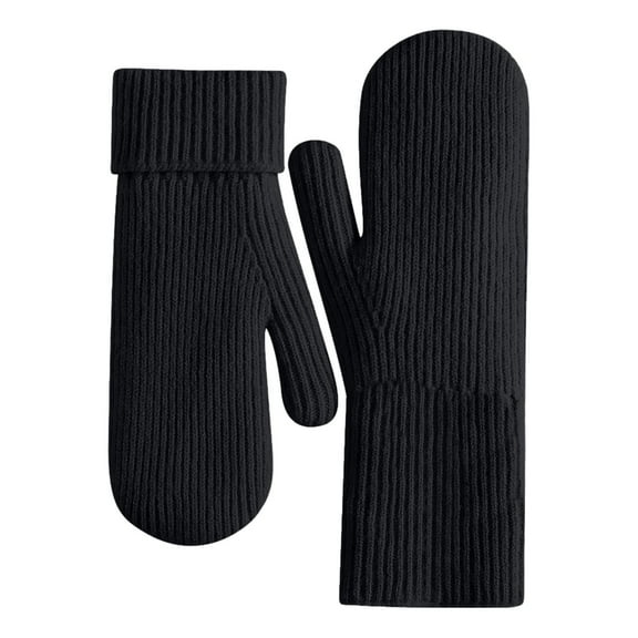 Dailypoc Gloves Winter Womens Warm Fleece Lined Gloves - Soft Inner Pile, Stretch Knit Exterior, Everyday Winter Comfort,Black,One Size
