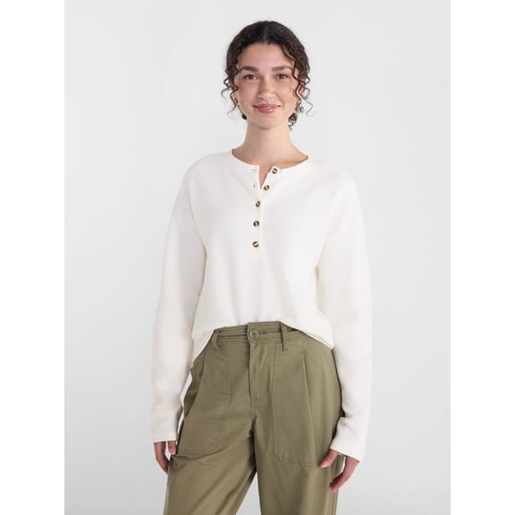 Scenario Women's Thermal Henley Shirt with Long Sleeves, Sizes XS-XXXL